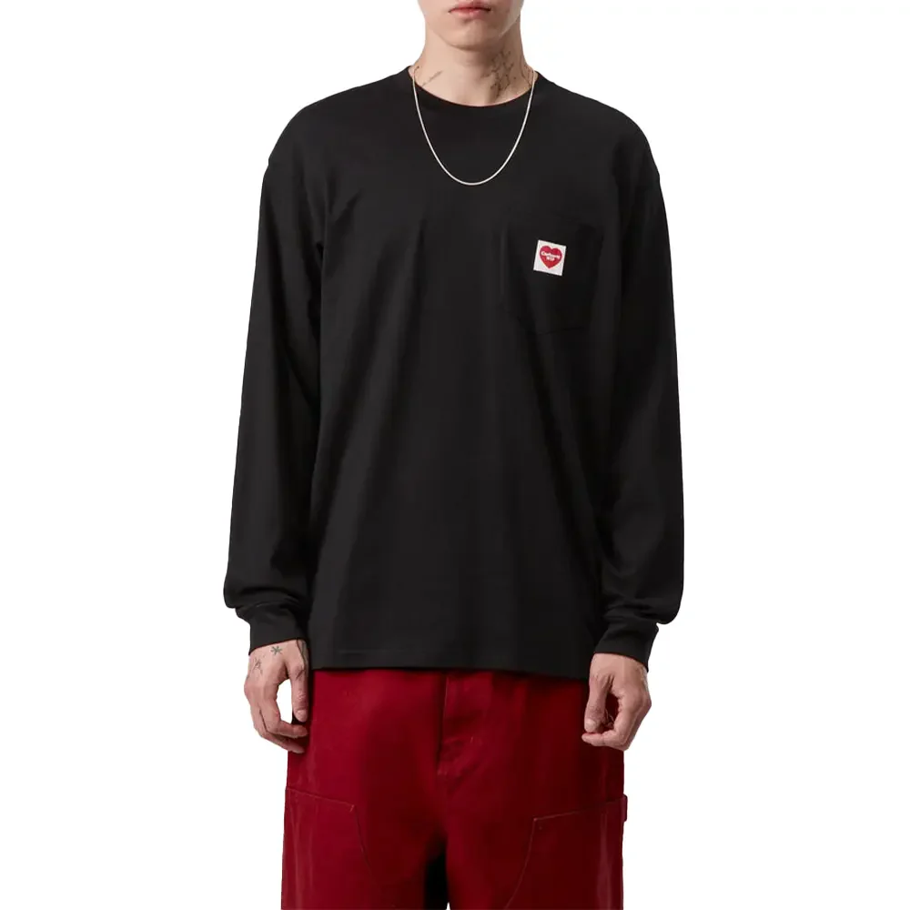 Long Sleeve Pocket Heart T-Shirt 'Black Red' - Image 3